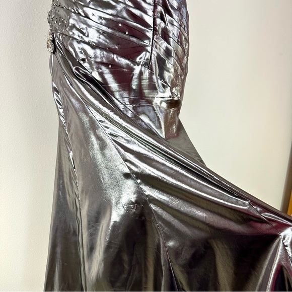 Flirt by Maggie Sottero Silver Pewter Metallic Strapless Formal Gown - Picture 14 of 16